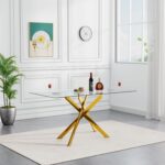 SSLine Modern 5-Piece Gold Glass Dining Table Set for 4 Luxury Rectangle Glass K... - Image 4