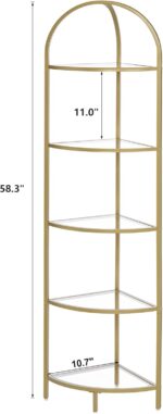 Homhedy 5-Tier Corner Shelf Stand, Metal Corner Bookshelf, Tempered Glass Shelve... - Image 3