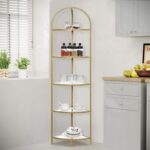 Homhedy 5-Tier Corner Shelf Stand, Metal Corner Bookshelf, Tempered Glass Shelve... - Image 4