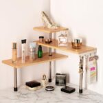 3-Tier Corner Shelf, Bamboo & Metal Storage Rack with Hooks, Adjustable Countert... - Image 4