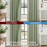 Short Blackout Curtains 45 Inches Long Sage Green Thermal Insulated Curtain Tier... - Image 5
