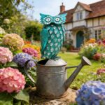 Metal Owl Statue 14"- Whimsical Rustic Garden Decor, Handmade Iron Bird Sculptur... - Image 3