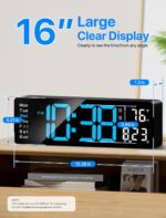 MASHI Digital Wall Clock, 16" Large Display Digital Clock with Remote Control, A... - Image 3