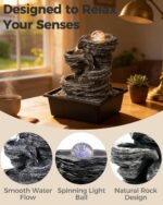 Tabletop Water Fountain with LED Lights & Rolling Bubble Ball, Indoor Waterfall ... - Image 4