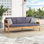 Christopher Knight Home Aston Outdoor 3 Seater Sofa - Acacia Wood - Teak/Dark Gr... - Image 3