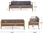Christopher Knight Home Aston Outdoor 3 Seater Sofa - Acacia Wood - Teak/Dark Gr... - Image 4