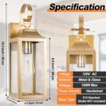2 Pack Outdoor Light Fixtures Wall Mount, 15 Inch Gold Exterior Wall Sconces Wat... - Image 5
