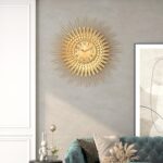 Large Mid Century Gold Wall Clock Decorative Modern Sunburst Wall Clocks, Metal ... - Image 3