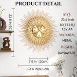 Large Mid Century Gold Wall Clock Decorative Modern Sunburst Wall Clocks, Metal ... - Image 4