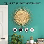 Large Mid Century Gold Wall Clock Decorative Modern Sunburst Wall Clocks, Metal ... - Image 6