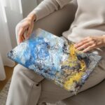 Large Modern Abstract Canvas Wall Art Blue and Gold Fluid Texture Print Contempo... - Image 3