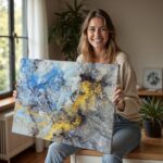 Large Modern Abstract Canvas Wall Art Blue and Gold Fluid Texture Print Contempo... - Image 5