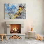 Large Modern Abstract Canvas Wall Art Blue and Gold Fluid Texture Print Contempo... - Image 6