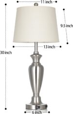 30" Tall Silver Table Lamps Set of 2 for Living Room, Touch Control Bedside Lamp... - Image 8