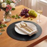 Artoid Mode Black Faux Leather Placemats Set of 6, 15 Inch Waterproof Wipeable H... - Image 3