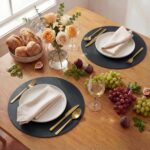 Artoid Mode Black Faux Leather Placemats Set of 6, 15 Inch Waterproof Wipeable H... - Image 10