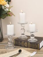 Lewondr Glass Candle Holders, 3 Pieces Crystal Clear Candlesticks with Elegant D... - Image 3