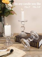 Lewondr Glass Candle Holders, 3 Pieces Crystal Clear Candlesticks with Elegant D... - Image 6