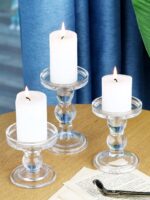 Lewondr Glass Candle Holders, 3 Pieces Crystal Clear Candlesticks with Elegant D... - Image 8