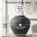 Black Large Round Vase Pottery Look for Home Decor, Arina Black Rustic Iron Vase... - Image 6