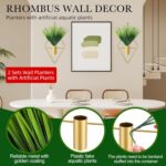 2 Pack Gold Wall Decor Hanging Planters with Artificial Plants Metal Hanging Vas... - Image 6
