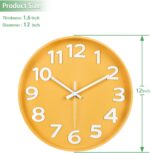45MinST 12-Inch Modern Yellow Indoor/Outdoor Wall Clock, Silent Non-Ticking, Lar... - Image 9