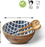 Folkulture Salad Bowl or Wooden Bowls with Serving Tongs, Large for Fruits, Cere... - Image 3