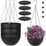 Foraineam 4 Pack Black Hanging Planters, 8.2 inch Hanging Flower Basket Planter ... - Image 3