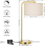 Fully Dimmable Bedside Lamp with C+A USB Ports, Mordern Gold Nightstand Lamp Des... - Image 4