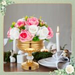 2 Pcs Gold Metal Vases for Centerpieces Crystal Gold Compote Vase Footed Wedding... - Image 6