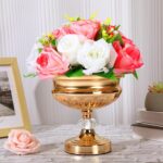 2 Pcs Gold Metal Vases for Centerpieces Crystal Gold Compote Vase Footed Wedding... - Image 7