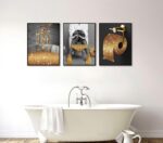 3 Pcs African American Bathroom Canvas Wall Art, Modern Black Woman Gold Glitter... - Image 3