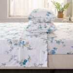 URBONUR Luxury Sheets Set Queen Egyptian Percale Cotton Blue Floral Sheets Soft ... - Image 4