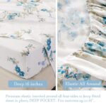 URBONUR Luxury Sheets Set Queen Egyptian Percale Cotton Blue Floral Sheets Soft ... - Image 6