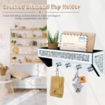 Crushed Diamond Wall Key Holder with Shelf, Crystal Mirror Wall Mounted Key Hold... - Image 3