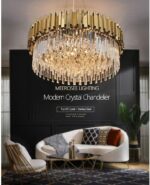 Modern Crystal Chandelier Lighting Round Gold Pendant Lights Fixture with Stainl... - Image 4