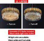 Modern Crystal Chandelier Lighting Round Gold Pendant Lights Fixture with Stainl... - Image 6