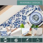 Luxury Reversible Table Runner, Multicolor, Blue, Chinoiserie Floral, Printed Ta... - Image 4