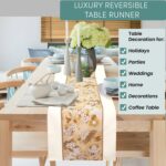 Luxury Reversible Table Runner, Multicolor, Blue, Chinoiserie Floral, Printed Ta... - Image 6