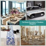 Luxury Reversible Table Runner, Multicolor, Blue, Chinoiserie Floral, Printed Ta... - Image 8