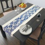 Luxury Reversible Table Runner, Multicolor, Blue, Chinoiserie Floral, Printed Ta... - Image 9