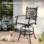 PHI VILLA Patio Furniture Set, Brown 3Pcs Cast Aluminum High Top Table and Swive... - Image 3