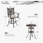 PHI VILLA Patio Furniture Set, Brown 3Pcs Cast Aluminum High Top Table and Swive... - Image 8