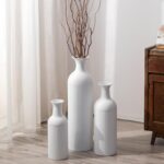Sziqiqi White Tall Floor Vase: Large Ribbed Metal Vases 27/20/16in for Living Ro... - Image 3