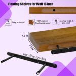 IAE Walnut Floating Wall Shelves 16 inch, Bathroom Shelves Wall Mounted,Invisibl... - Image 6