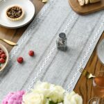 Artoid Mode Grey Rustic Cotton Linen Table Runner, Seasonal Embroidered Hollow K... - Image 5