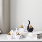 2pcs Black White Ceramic Swan Couple Figurines,Elegant Swan with Gold Heart Stat... - Image 3