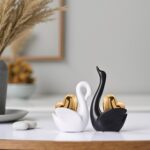 2pcs Black White Ceramic Swan Couple Figurines,Elegant Swan with Gold Heart Stat... - Image 4