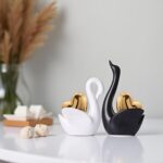2pcs Black White Ceramic Swan Couple Figurines,Elegant Swan with Gold Heart Stat... - Image 6