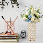 8 Pcs Gold Crystal Flower Vase and Pillar Candle Holder Set, 7.87" Metal Cylinde... - Image 7